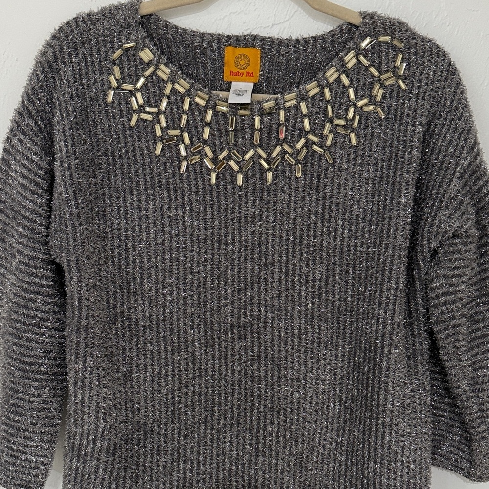 Ruby‎ Rd. Charcoal Beaded Women's Sweater
